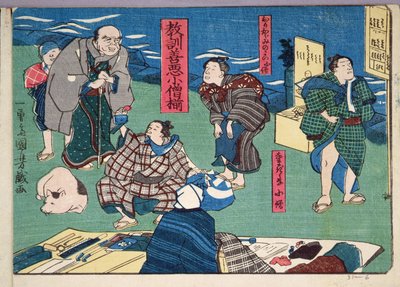 Insegnamento morale per i commessi, esempi di buon e cattivo comportamento, 1857 da Utagawa Kuniyoshi